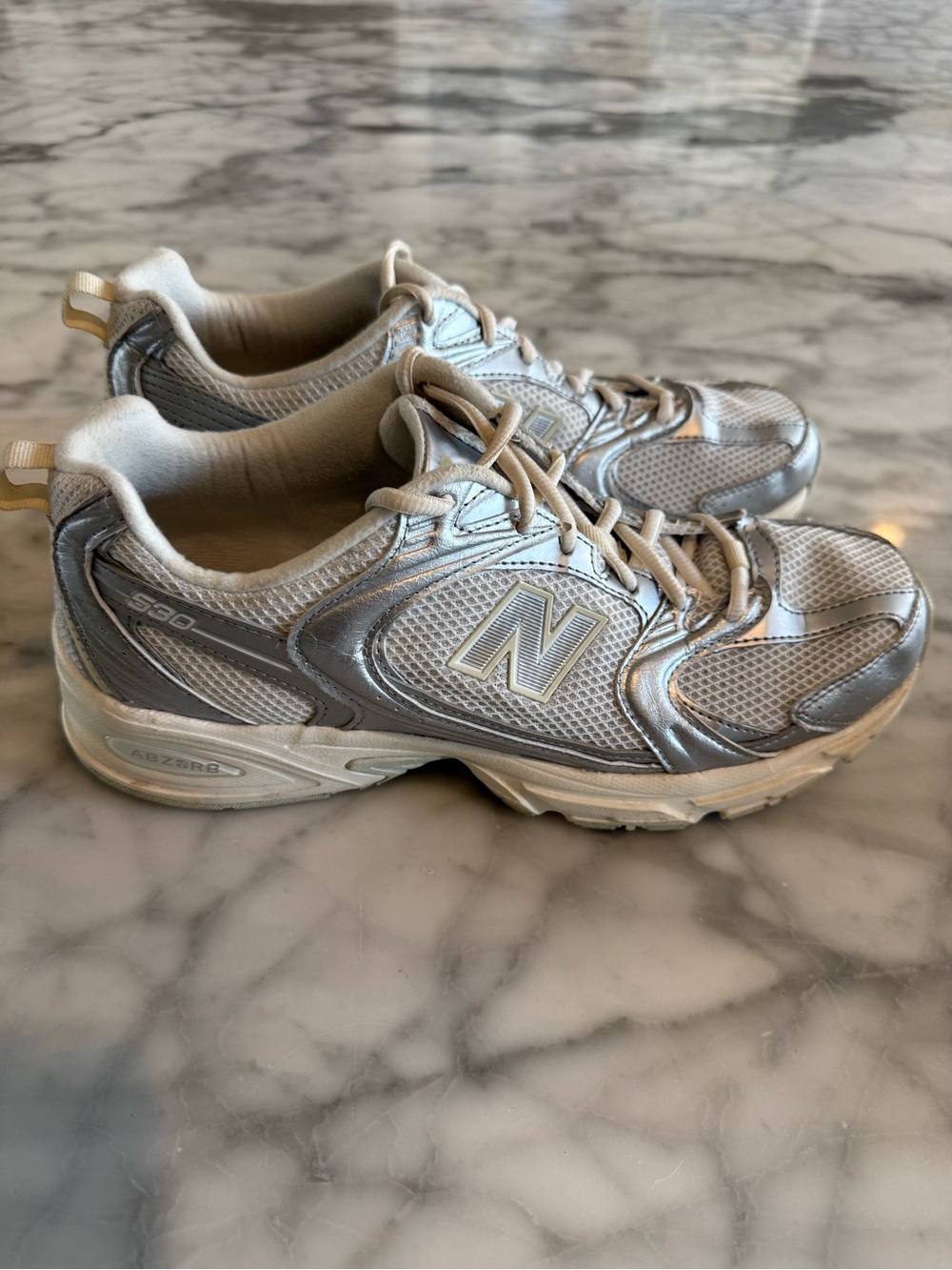 New Balance Women's Cream and Gray Mesh Running Sneakers